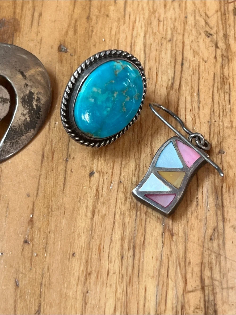 Five pieces of sterling silver, one off earrings, turquoise/inlay/ etc